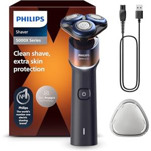 Philips Shaver 5000X Series Rasoio elettrico Wet and Dry tecnologia Skin Protect, testina flessibile a 360°, 1 ora di ricarica/ricarica rapida di 5 minuti, cappuccio a P, Arancione, modello X5012/00