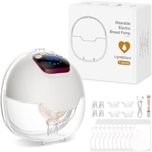 AMIPOW Tiralatte Elettrico Indossabile 4 Modalità e 15 Livelli Tiralatte Portatile con Display a LED, Senza BPA, Elettrico a Mani Libere con Flange da 18/20/22/24 mm (1 Pezzo)