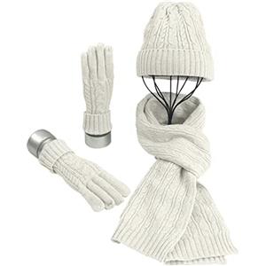 Warmiehomy Set Inverno per Donne, 3 Pezzi Set di Sciarpa Guanti Cappelli per Uomo, Berretto Cappello Maglia con Sciarpa Berretti in Maglia Guanti e Manopole Sciarpe e Stole, Morbidi e Caldi, Unisex - Beige