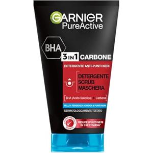 Garnier Maschera Punti Neri, Detergente e Scrub Viso Pure Active Intense 3in1 con Carbone Vegetale, 150 ml