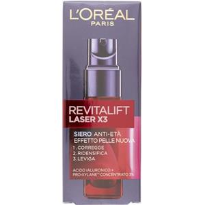 L'Oreal Paris L'Oréal Paris Siero Viso Revitalift Laser X3, Azione Antirughe Anti-Età con Acido Ialuronico e Pro-Xylane, 30 ml, l'imballaggio può variare