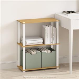 Furinno TURN-S-TUBE Libreria 3 Ripiani, Libreria Multifunzione con Tubo Quadrato, per Soggiorno, Camera da Letto, Home Office, Faggio/Bianco