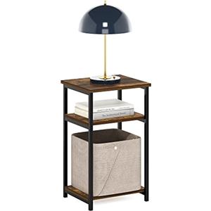 Furinno Solo Tavolo terminale con Struttura in Metallo con Ripiani portaoggetti, Legno ingegnerizzato, Pino Ambra, 1-Confezione