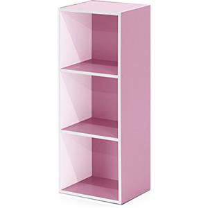 Furinno Luder Libreria a 3 ripiani aperti, Bianco/rosa