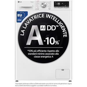 LG AI DD F4R709TAIDD Lavatrice Classe A -10%, Carica Frontale Serie R7, Lavatrice 9kg, 1400 giri, AI Wash, TurboWash 360, Lavaggio a Vapore, Wi-Fi, Motore Direct Drive, Libera Installazione, Bianca