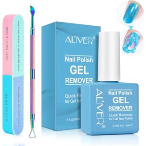 ATOANY Solvente per Smalto 15ml con lima per unghie e Spingi Cuticole, Remover Semipermanente , Gel , Rimuove Facilmente e Rapidamente lo Smalto in 3-5 Minuti, Non fa Male alle Unghie