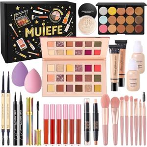 Muiefe Set Trucchi Donna, Cofanetto Regalo Make Up per Ragazza Adolescente, Kit Trucco Make Up Completo con Palette di Ombretto, Fondotinta, Mascara, Gloss Labbra, Eyeliner, Palette di Correttore