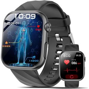 Lgnitek Smartwatch con ECG/????li????????m????????/BMI/Acido Urico/Lipidi/HRV, 1,97" AMOLED Salute Orologio Fitness con Chiamate, 24H Pressione Sanguigna/Sonno/SPO2/Cardiofrequenzimetro,IP68 iOS Android