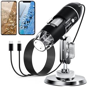 SKYBASIC Fotocamera per microscopio digitale USB, fotocamera per ispezione HD portatile SKYBASIC, ingrandimento 50x-1600x, con supporto regolabile, 8 luci LED, compatibile con dispositivi iOS e Android