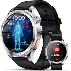 Lgnitek Smartwatch Con ECG/HRV/Pressione Sanguigna/????li????????????????????/BMI/Lipidi/Acido Urico,1,43" AMOLED Orologio ECG Con 24H Frequenza Cardiaca/SpO2/Sonno/Pulsante SOS, Contapassi IP68, Android iOS