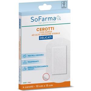 SoFarma Cerotti Delicati 10x15 cm - 4 Pezzi Sterili in TNT Bianco con Garza Antiaderente