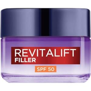 L'Oreal Paris L'Oréal Paris Crema Viso Giorno Revitalift Filler SPF50, Per Tutti i Tipi di Pelle, Azione Anti-Rughe Rivolumizzante, Pelle Rimpolpata a Lungo, Con Acido Ialuronico, 50 ml