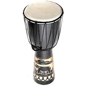 Ciffre Tamburo Djembe grande 60 cm Tamburo Bongo Elefante marrone Commercio equo e solidale Suono superiore nero