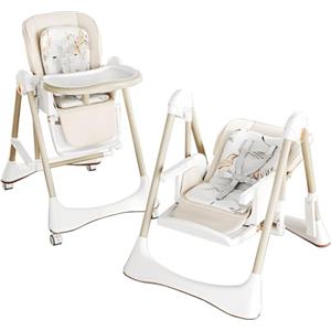 MoLi Pelle PU Seggiolone Pappa, Pieghevole Seggiolone Pappa 0 36 Mesi, Convertibile Seggioloni con Doppio Vassoio Staccabile e Ruote (8121 White)