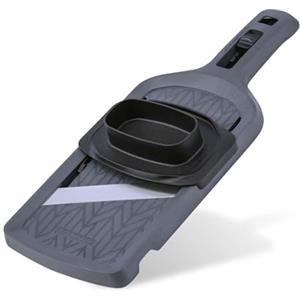 Fackelmann Mandolina affettaverdure regolabile, con lama in acciaio inox affilata, affettatrice verdure manuale con 4 livelli di taglio per cucina, per zucchine carote cetrioli cavoli, con paradito