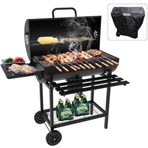 TEENO Barbecue a Carbonella con Griglia XXL, Carrello Grill con Girarrosto per Pollo, Ruote, Rivestimento in tessuto impermeabile e antipolvere, Griglia a Carbone per Giardino, Terrazza, Campeggio