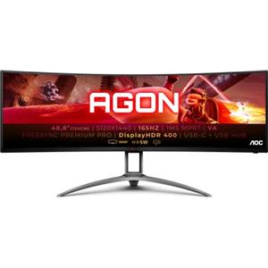 AOC Agon 493UCX2 - Monitor Gaming curvo DQHD da 49 pollici, 165 Hz, 1 ms, HDR400, FreeSync Premium Pro (5120x1440, HDMI, DisplayPort, USB-C, hub USB) Nero/Rosso