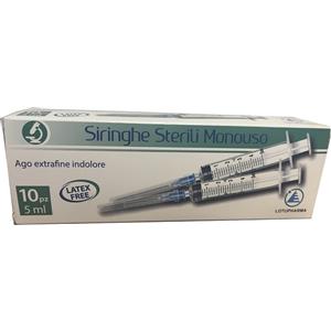 LOGITER ONE Srl Siringa Sterile Monouso 5 ml Lotupharma - 10 Pezzi, Ago Extrafine Indolore, Latex Free