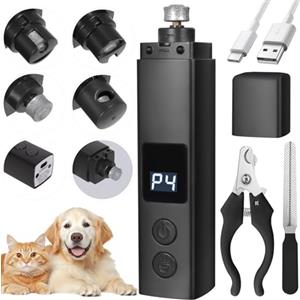 BUOAZR Lima per Unghie Cane, Tagliaunghie Elettrico Ricaricabile con 4 Velocità per Animali Domestici con Luci LED, Silenziosa 45 DB, 3 Porte per Cani Grandi, Medi e Piccoli Gatti (Nero)