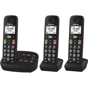 Panasonic KX-TGU133EXB Telefono Cordless Digitale con Segreteria Telefonica, Unità Base e 3 Ricevitori, Display LCD, Tasti Grandi, Fav Call, Compatibile con gli Apparecchi Acustici, Nero