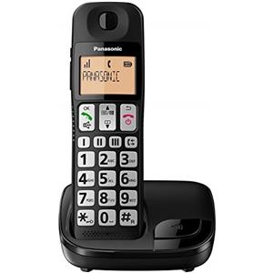 Panasonic KX-TGE110JTB Telefono Cordless Digitale (DECT) Singolo ad Utilizzo Facilitato, Tasti Grandi, 3 Tasti di composizione rapida, Compatibilità con Apparecchi Acustici, Nero