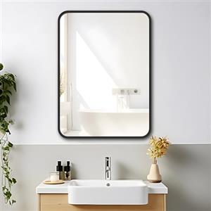 MIQU Specchio da bagno 70 x 50 cm, specchio da parete grande, senza illuminazione, rettangolare, con cornice in metallo nero, specchio decorativo per bagno, soggiorno, WC, corridoio K
