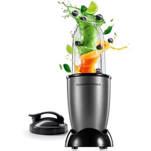 GOURMETmaxx Mr. Magic Mixer, 4 pezzi, 400 W, lama a croce, tazza da 500 ml e coperchio da go, per frullati, salse, facile da pulire, antracite/nero