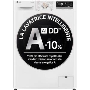 LG AI DD F4R7010TSWG Lavatrice 10 kg Classe A -10%, 1400 Giri, Carica Frontale con Oblò in Vetro Temperato, Funzione TurboWash 360, Vapore su 7 Programmi, Wi-Fi, Libera installazione, Serie R7, Bianca