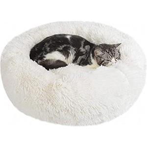 Nepfaivy Cuccia Gatto Cane Antistress Morbida - Cuscino Pelosa per Cani Gatti Interno Nuvola Soffice Peluche Rotondo da Ciambella, Letto Pelosa per Animale Domestico Piccola Media (M-50cm/19.7in, Bianca)