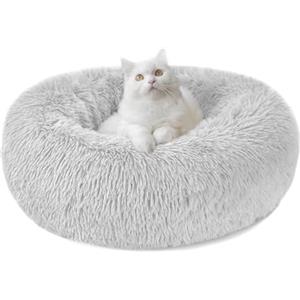 Nepfaivy Cuccia per Gatti e Cani da Interno - Cuscino a Ciambella Peloso per Gatti e Cani, Letto Morbido e Antistress per Piccoli Animali Domestici (M-50cm/19.7in, Grigio Chiaro )