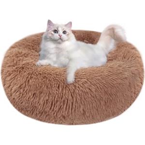 Nepfaivy Cuccia Gatto Cane Antistress Morbida - Cuscino Pelosa per Cani Gatti Interno Nuvola Soffice Peluche Rotondo da Ciambella, Letto Pelosa per Animale Domestico Piccola Media (M-50cm/19.7in, Caffè)