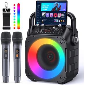 Singingmate Karaoke, Altoparlante Portatile Bluetooth per Adulti con 2 Microfoni Senza Fili, Sistema PA per Adulti e Bambini con Luci LED per Feste (Nero)