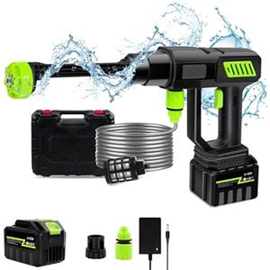 Kouamor Pulitore ad alta pressione, 120 bar, pistola pulitore portatile, tubo 5 m, 6 in 1 multiuso ugello per la pulizia (1 x batteria)