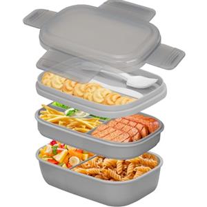 Cozary Porta Pranzo per Adulti, 1900ML Lunch Box con Scomparti e Posate, 3 Strati Bento Box Schiscetta Pranzo BPA Free, Prova di Perdite, Ideale per Ufficio, Scuola, Grigio