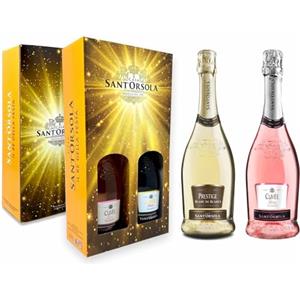 Sant'Orsola - Set Vino Cuvèe Prestige Blanc de Blancs e Rosè, da Prestigiosa Uva Italiana, Gusto Dolce con Note Fruttate e Aromatiche, 2x750 ml