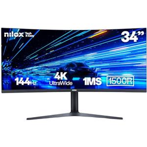 Nilox NXM344KD11, Monitor Gaming Curvo 34 Pollici, Monitor Gaming 4k con Frequenza 165Hz e Tempo di Risposta 1ms, Ingressi HDMI e DP, Monitor PC con Immagini Chiare e Nitide per Gioco Fluido