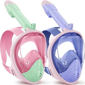 Zeligerstar Set di maschere subacquee per bambini, maschera integrale con tecnologia anti-appannamento e anti-perdite, sistema respiratorio, visione grandangolare, con supporto per fotocamera e sacchetto a rete