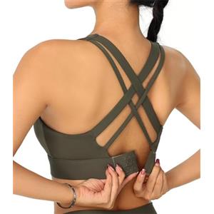 Generic Reggiseno sportivo ad alto impatto, regolabile, incrociato sulla schiena, comodo supporto reggiseno, reggiseni sportivi da donna taglie forti, Verde militare, M