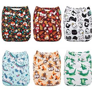 ALVABABY- 6 pannolini in tessuto, lavabili, misura regolabile,con 12 inserti 6DM14-IT