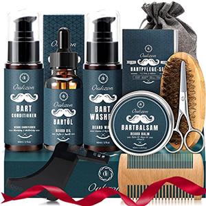 Oukzon Kit Barba per Uomo, 10 in 1 Set Regalo Cura Barba Completo Professionale con Olio Barba, Shampoo, Balsamo - Idee Regalo Uomo Compleanno Natale San Valentino, Regali per Lui Papà Marito