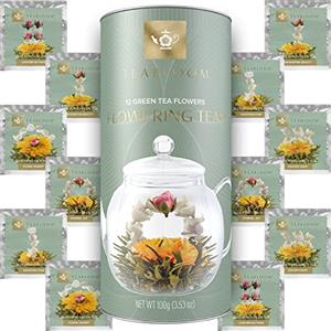 Teabloom Tè in Fiore - 12 Pregiate Varietà di Fiori di Tè - Foglie di Tè Verde e Fiori Commestibili Intrecciati a Mano - Elegante Confezione Regalo da 12 Pezzi