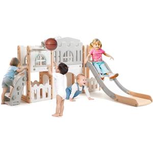 GarveeHome Set da gioco 8 in 1 per bambini da 1 a 3 anni, con struttura per arrampicata, tunnel per gattonare, cestino da basket, telescopio e portaoggetti per interni ed esterni