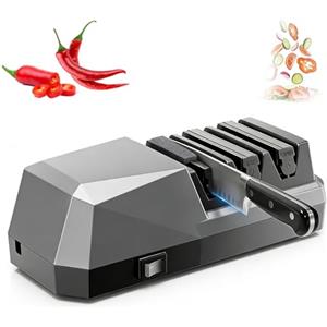 Fesatccoz Affilacoltelli Elettrico Professionale, 3 Fasi con Abrasivi Diamantati, Affilatore per Tutti i Tipi di Coltelli