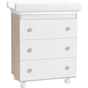 PALLA PALLINA Fasciatoio Cassettiera Salvaspazio 3 Cassettoni Removibili Con Vaschetta Bagnetto Neonato E Materassino Fasciatoio Neonato Anticaduta 80x97X44 CM PRODOTTO IN ITALIA (basic sabbia)