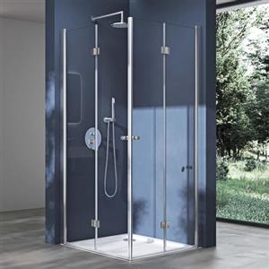 doporro Box Doccia Angolare con Doppia Porta a Soffietto Pieghevole 180°, Vetro Temperato 6 mm Trasparente, Profilo Alluminio Cromato, 70x90x190 cm - Ravenna26k