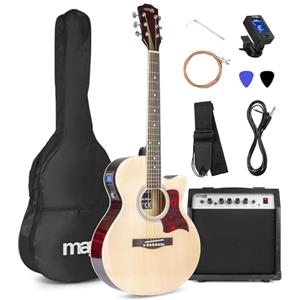 Max Elektrisch akoestische gitaar - MAX ShowKit gitaarset met 40W gitaar versterker, gitaar stemapparaat, gitaartas en plectrum - Naturel (hout)