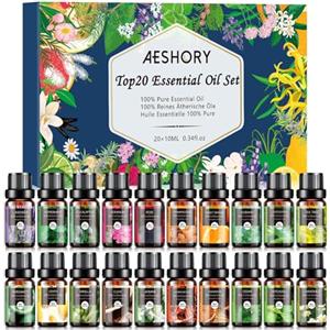 AESHORY Set di Oli Essenziali 20 x 10ml,100% Olio Essenziale Puri e Naturali per Diffusori Umidificatore, Kit Oli Essenziali per Aromaterapia, Candele Fai Da Te, Profumate, SPA, Massaggi