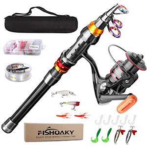 FISHOAKY Canna da Pesca Spinning, Fibra di Carbonio Canne Pesca Telescopica per Acqua Salata & Acqua Dolce | Bambini e Adulti | Diga, Mare, Junior, Barca, Surf, Lago, Daiwa, (1.8)