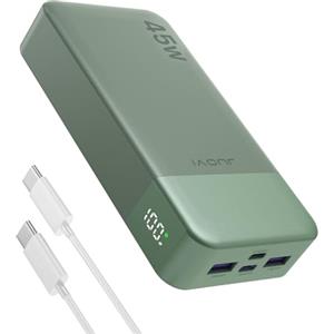 JUOVI Power Bank 20000mAh Portatile, 45W Powerbank Caricatore Portatile Ricarica Rapida, Batteria Portatile con Display Digitale, USB C In&Out Compatibile con Phone, Laptop, Tablet, PC J2621 (Verde)