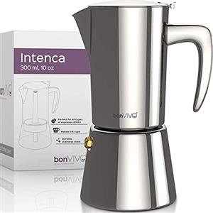 bonVIVO Caffettiera Induzione - Macchina per Caffè Espresso in Acciaio Inox, 6 tazze (300 ml) - Moka Induzione Professionale per Ogni Fornello e Piano di Cottura - Argento